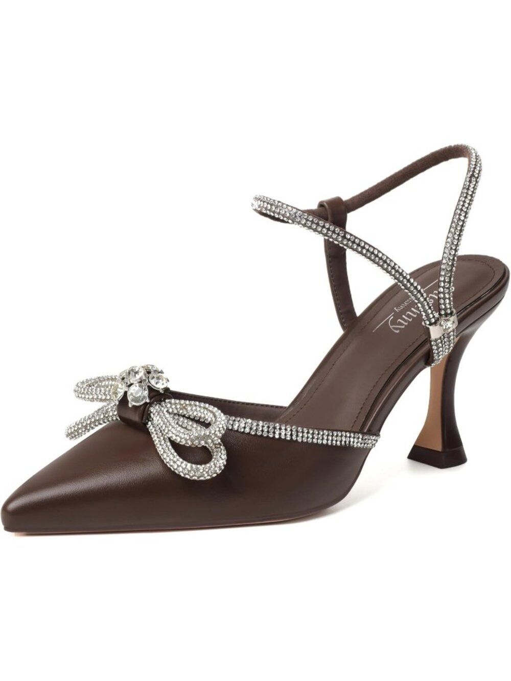 Women's Coffee Pu Bow Pointed Closed Toe Pump Comfort High Heel Prom Dress Shoes